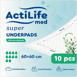 Пелюшки гігієнічні Actilife Med Super поглинаючі 60х60 см 10 шт.