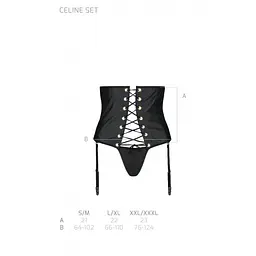 Пояс-корсет з екошкіри Passion CELINE SET S/M, black, шнурівка, знімні пажі для панчіх, стрінги - мініатюра 7