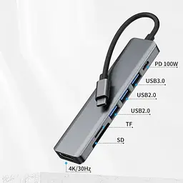 USB-хаб 7в1 Концентратор XoKo RJ45 + HDMI + 2xUSB (Type-C / USB 3.0 / PD / Ethernet) - мініатюра 4