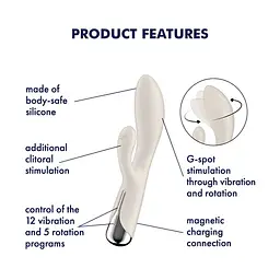 Вібратор-кролик з ротацією Satisfyer Spinning Rabbit 1 Beige, 3 мотори - мініатюра 7
