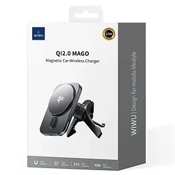 Холдер Wiwu CH-323 Qi2.0 MAGO Magsafe Wireless Car Charger Чорний - мініатюра 2
