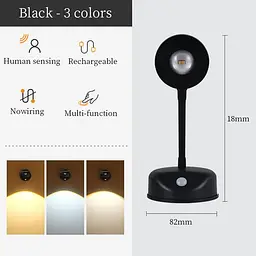 Настільна лампа LED з датчиком руху 3 colour light MZ-L2201 Black - мініатюра 2
