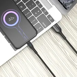 Кабель Aspor AC-10 Nylon LED USB – Type-C (3A/1м)- чорний - мініатюра 4