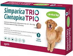 Таблетка против внешних и внутренних паразитов для собак Zoetis Simparica TRIO от 20 до 40 кг ЦЕНА ЗА 1 ШТ 10024338