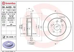 Диск гальмівний невентильований Toyota Rav4, Mark X Zio, Harrier, Lexus Hs 05-25р Brembo (08.A429.10)