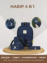 Набір сумок 4в1. Рюкзак, сумка, косметичка, пенал синій - мініатюра 5