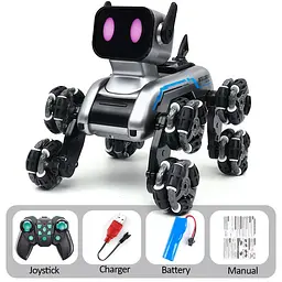 Радіокерований робот-пес Stunt Robot Dog · Механічний собака - робот на колесах з вбудованим динаміком та LED підсвіткою - мініатюра 5