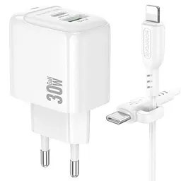 Зарядний пристрій Borofone BAS45A 30W/1USB + 1USB-C + Lightining White