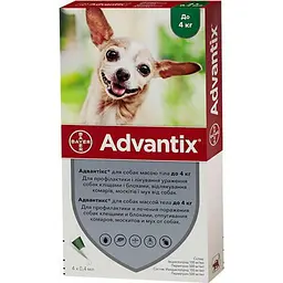 Каплі від бліх і кліщів Bayer Advantix для собак вагою до 4 кг