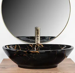 Умивальник Rea Pamela Black Marble Shiny накладний REA-U5067, Чорний - мініатюра 3