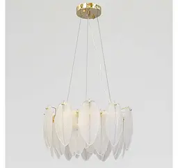 Компактна підвісна люстра Artlight 21824-400GD золота кругла на 5 ламп E14 з матовим скляним пір'ям - мініатюра 4