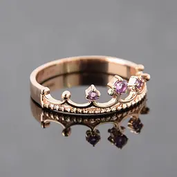 Каблучка корона з червоного золота з аметистами 18 K-0095 - мініатюра 3