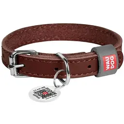 Нашийник для собак Waudog Classic, шкіряний, з QR паспортом, 21-29х1,2 см, коричневий