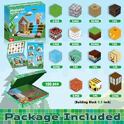 Магнітний конструктор Minecraft 100 шт по грі Майнкрафт Будиночок у водоспаду Mk001060 - мініатюра 3