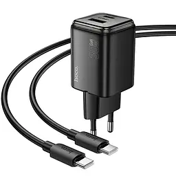 МЗП Hoco N53 Monsoon PD30W+QC3.0 (1USB-A/1C) + кабель Type-C to Type-C Black - мініатюра 2