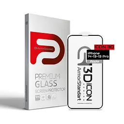 Захисне 3D скло для Apple iPhone 13/13 Pro/14, Icon 3D, загартоване, 9H, загартоване скло, повне проклеювання, протиударне, глянсове з олеофобним покриттям, на весь екран, сумісне з чохлами, проста установка, ArmorStandart (ARM60001)