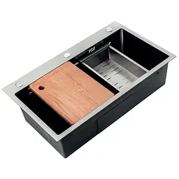 Кухонна мийка Zerix ZH7545-SET-05 Nano-Black ZM5581, Графит