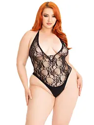 Тедді Leg Avenue Floral lace deep-V teddy, 1X/2X, чорне - мініатюра 1