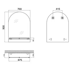 Дзеркало Lidz Tani 140.07.03 (1) 700x900x110 настінне з поличкою прямокутне з дугоподібним верхом LD78TA7090 - мініатюра 2