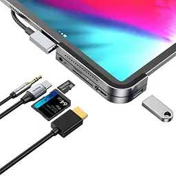 Мультипортовий адаптер USB Хаб Baseus Bend Angle No.7 Multifunctional Type-C Converter CAHUB-WJ0G Dark Grey - мініатюра 5