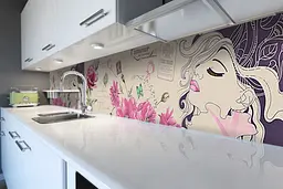 Кухонний фартух Троянда Гламур вінілова наклейка ПВХ дівчина квіти Бежевий 60х250 см Happy Pocket Z180762 - мініатюра 6