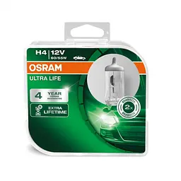 Комплект галогенових ламп OSRAM H4 64193ULT-2HB UltraLife 60/55W 12V P43t (2 шт) - мініатюра 4
