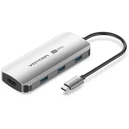 Концентратор Vention USB 3.1 Type-C to HDMI 4K60Hz/USB 3.0x3/PD 100W 5-in-1 (TQDHB)