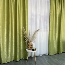 Штори софт-велюр блекаут салатового кольору 2шт. 150х270 з білим шифоновим тюлем 400х270 ALBO pbe0052649 - мініатюра 5