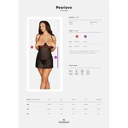 Прозора сорочка з відкритими грудьми Obsessive Pearlove chemise & Thong Black S/M, трусики - мініатюра 5