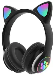 Повнорозмірні навушники бездротові No Brand Cat Headset M23 Bluetooth з RGB підсвічуванням та котячими вушками Black