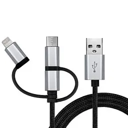 Дата кабель USB 2.0 AM to Lightning + Micro 5P + USB-C 1.0m black REAL-EL (EL123500035) - мініатюра 2