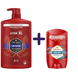 Набір: Гель для душу-шампунь Old Spice 3 в 1 Captain 1 л + Твердий дезодорант Old Spice Deep Sea 50 мл
