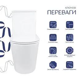 Унітаз-моноблок підлоговий Qtap Kolibri Ultra Quiet з сидінням Slim Duroplast/ Soft-close/ Quick Release QT10226380W - мініатюра 2