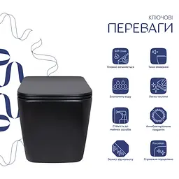 Унітаз підвісний Qtap Tern New Ultra Quiet, з сидінням Slim Duroplast/ Soft-close/ Quick Release QT17332303ASMB - мініатюра 2