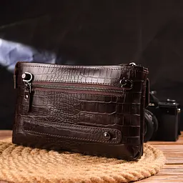 Модний клатч для чоловіків із натуральної фактурної шкіри Canpellini 21552 коричневий - мініатюра 10