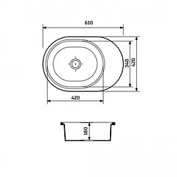 Кухонна мийка Adamant OVALE avena 610x420x180 мм, з крилом 61 см - мініатюра 4