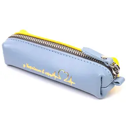 Містка шкіряна ключниця комбі двох кольорів Серце Grande Pelle 16716 жовто-блакитна
