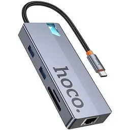 Usb-хаб Hoco HB52 Wow 8-in-1 multi-function converter (HDTV+RJ45+SD / TF+PD+Type-C3.0+Usb3.0x2) Темно-сірий