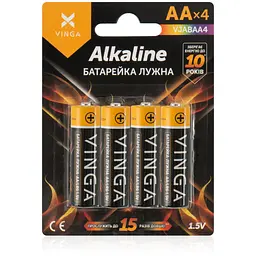 Батарейка AA LR6 Alkaline 4 шт., блістер Vinga (VJABAA4) - мініатюра 1