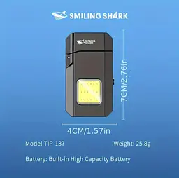 Перезаряджуваний ліхтарик-запальничка SMILING SHARK TIP-137 COB, надяскравий, з зарядкою Type-C, кишеньковий - мініатюра 7