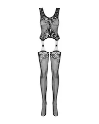 Бодістокінг Obsessive Bodystocking F221 XL/XXL, силуетний квітковий малюнок, імітація панчіх - мініатюра 5