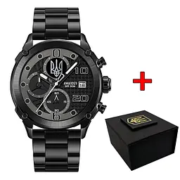 Наручний годинник чоловічий 016 Тризуб срібло Black-Black Steel Awarder acs0031983