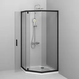 Душова кабіна Am.Pm Gem 5-corner Pivot 90x90 см без піддону black W90UG-405-090BT, Чорний, прозорий, чорний - мініатюра 4