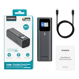 Повербанк 27000mAh Choetech B670 Grey 140W QC3.0 PD3.1 TFT Smart дисплей (43-00169) - мініатюра 4