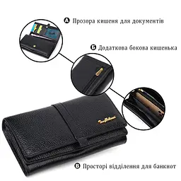 Класичний жіночий гаманець з великою кількістю відділень із натуральної шкіри Tony Bellucci 21961 чорний - мініатюра 8