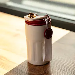 Термочашка Coffee 400 мл з ремінцем та датчиком температури, червоний Yiwu HP-GM-5 - мініатюра 2