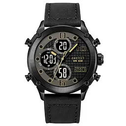 Наручний годинник чоловічий 017 Black Leather Awarder acs0031982