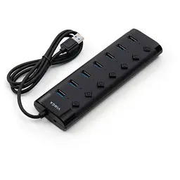 Концентратор Vinga USB3.0 to 7*USB3.0 1m cable with Switch and Power Adapter (VHA3A7B) - мініатюра 4