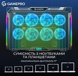 Охолоджувальна підставка для ноутбука до 17,3 дюймів GamePro GPCP-795 RGB 2xUSB 8xfans - мініатюра 10