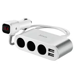 Автомобільний зарядний пристрій Hoco Z13 LCD one-pull-three car charger 2USB 2.1A Білий